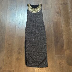 Cleopatra Sparkly Black long dress with Gold Embroidery Size Small